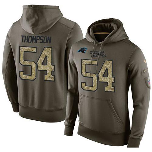 NFL Men's Nike Carolina Panthers #54 Shaq Thompson Stitched Green Olive Salute To Service KO Performance Hoodie
